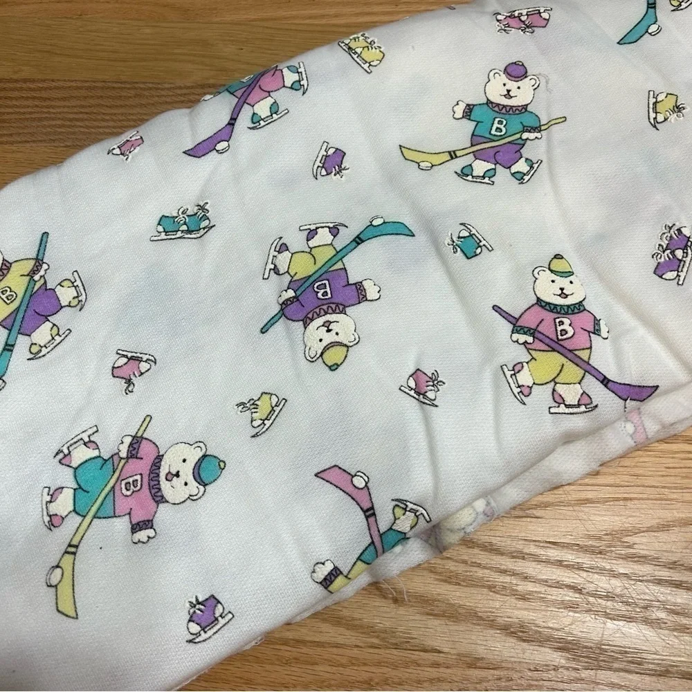 Vintage Pastel Ice Hockey Skating Material Bears Pink Blue Purple Fabric Craft